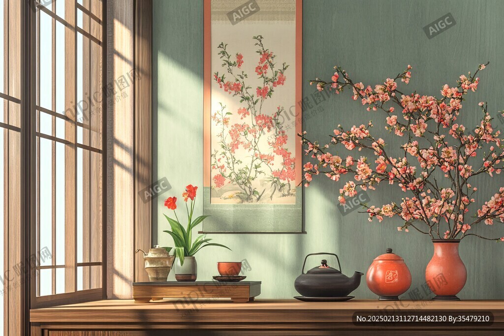 中式窗景插画