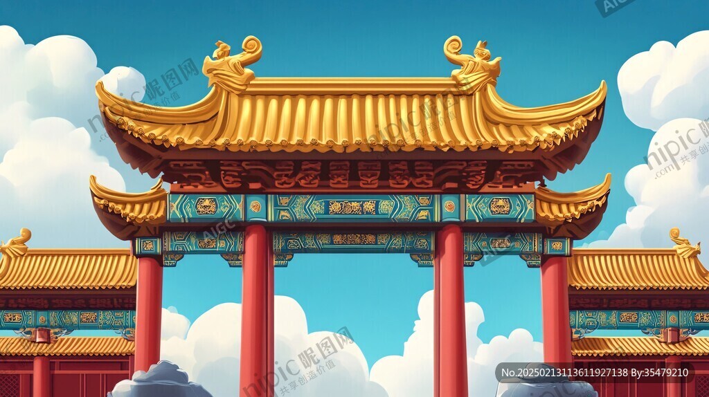牌坊插画
