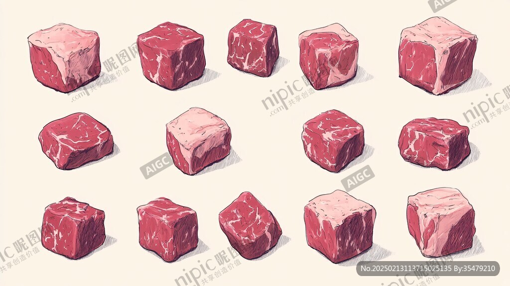 手绘牛肉块