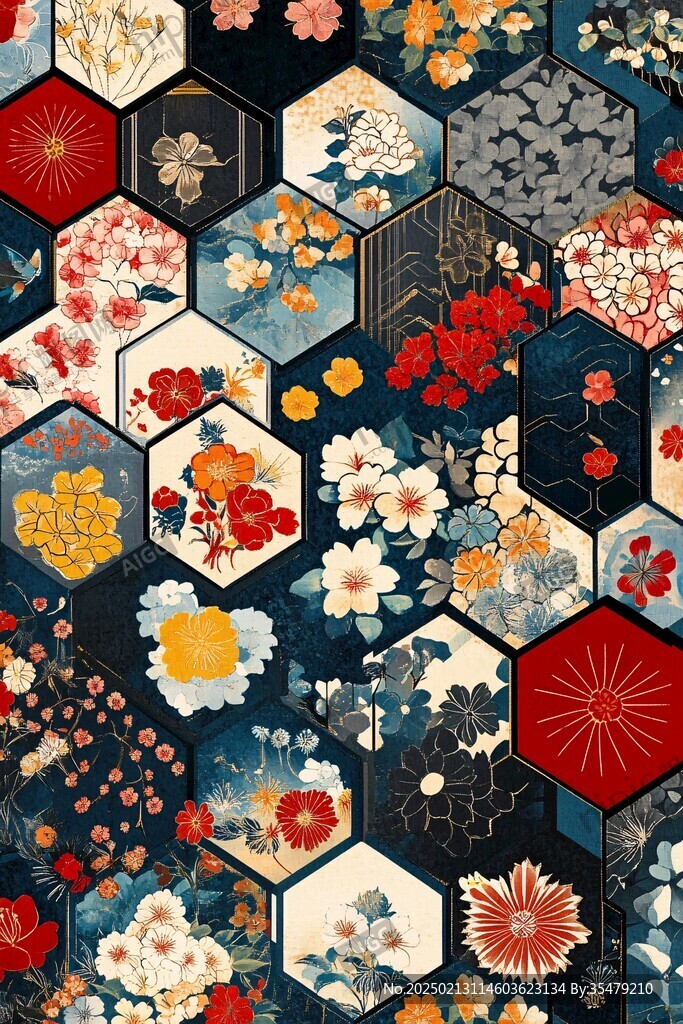 色块花古典图案组合