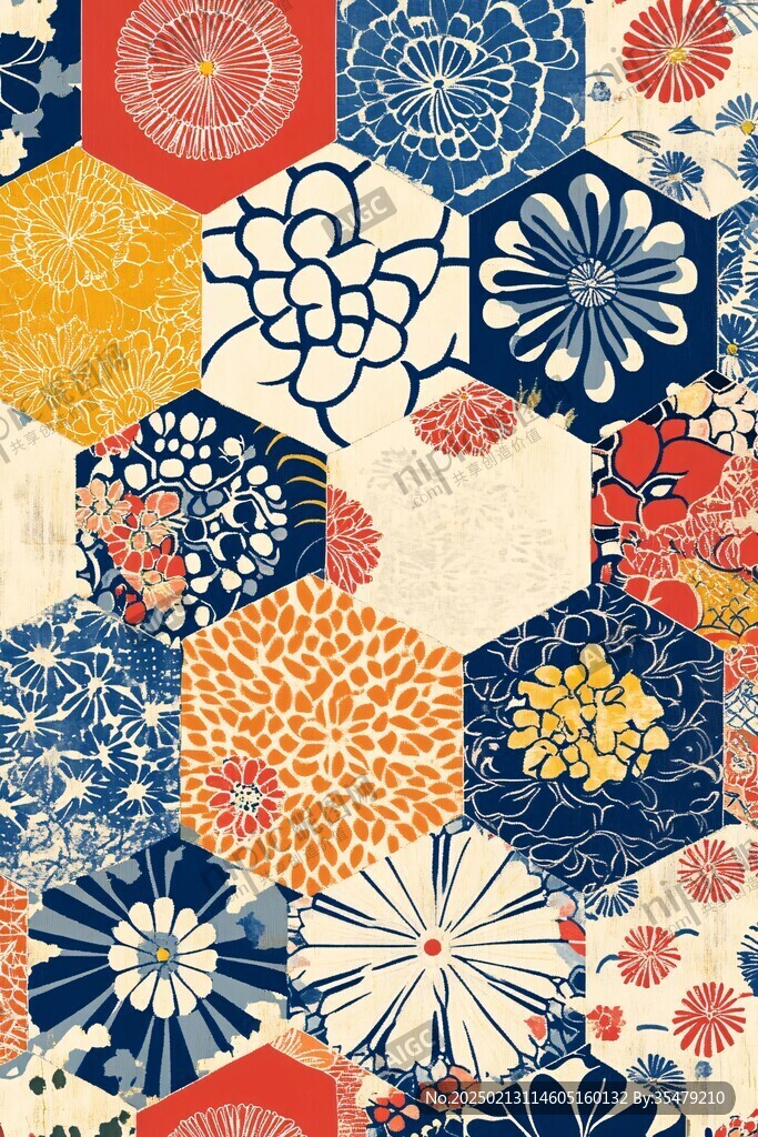 色块花古典图案组合
