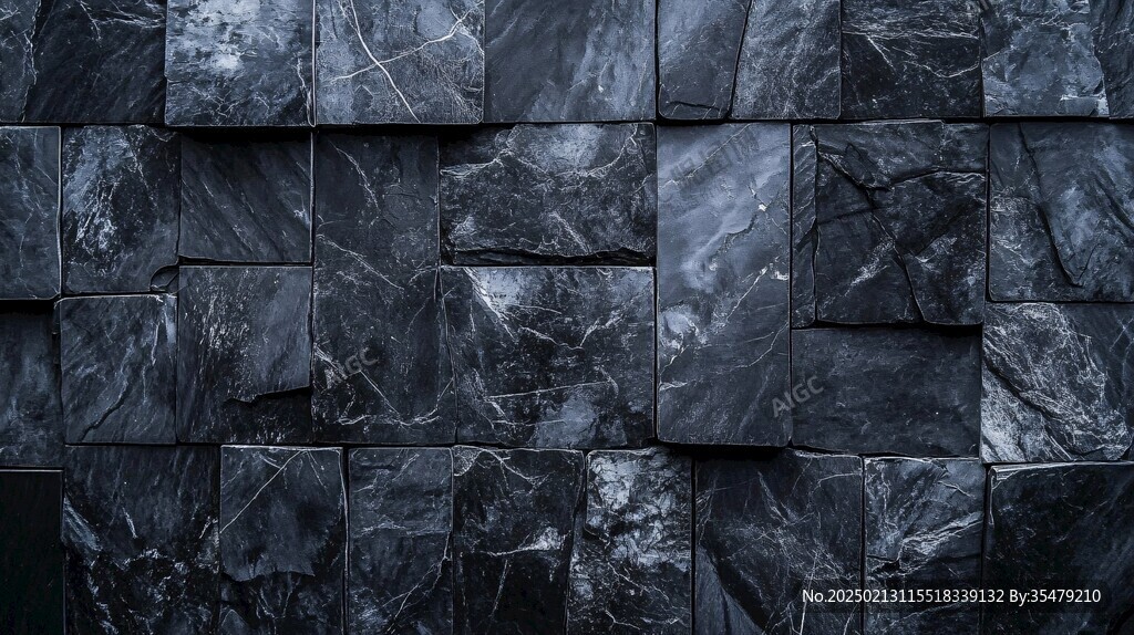 深蓝色拼接石片墙