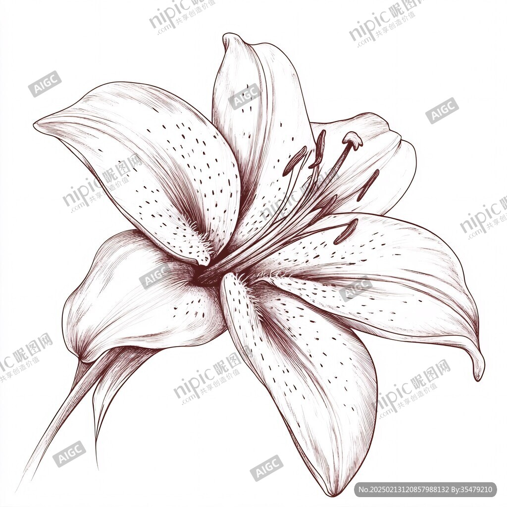 线描百合花