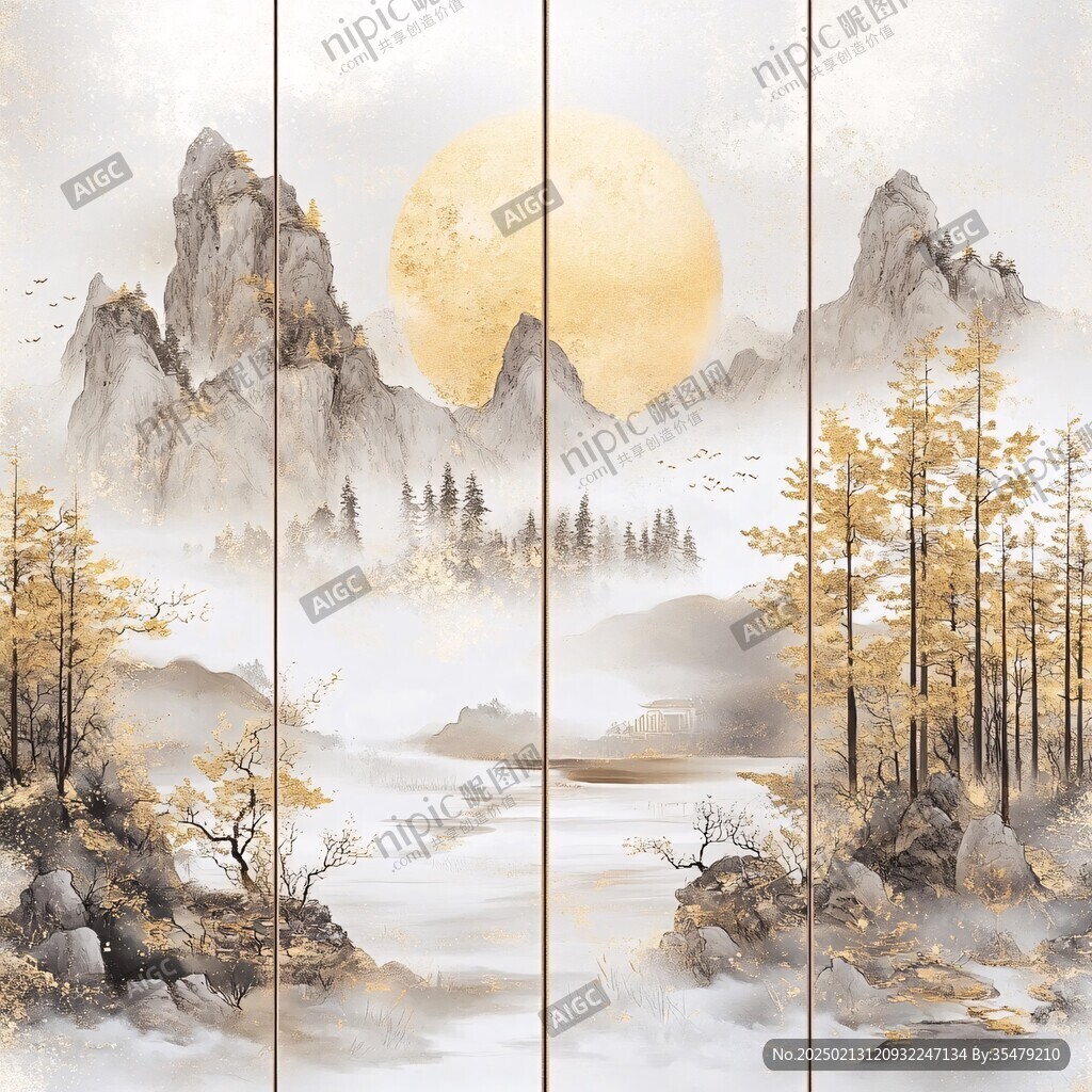 屏风禅意山峰银杏