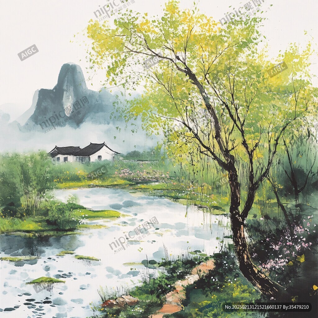 广西水彩水墨山水