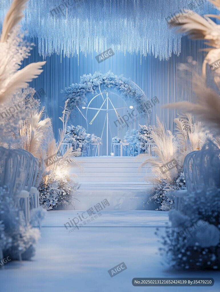 冰雪风蓝白色婚礼