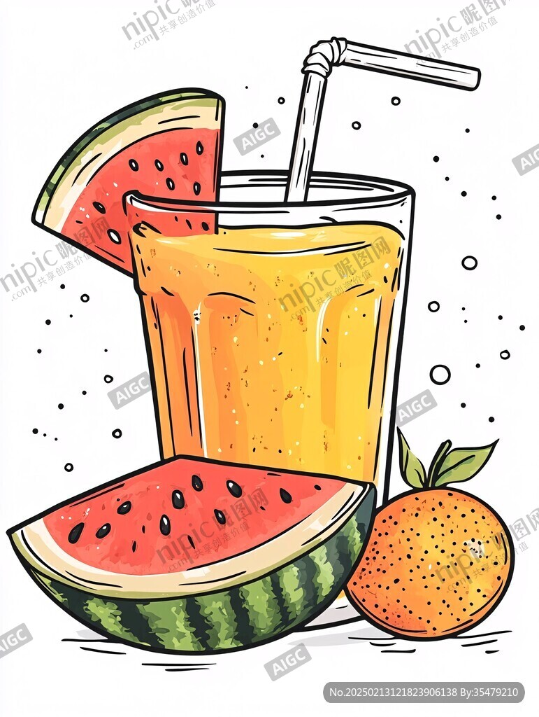 暑期饮品水果插画