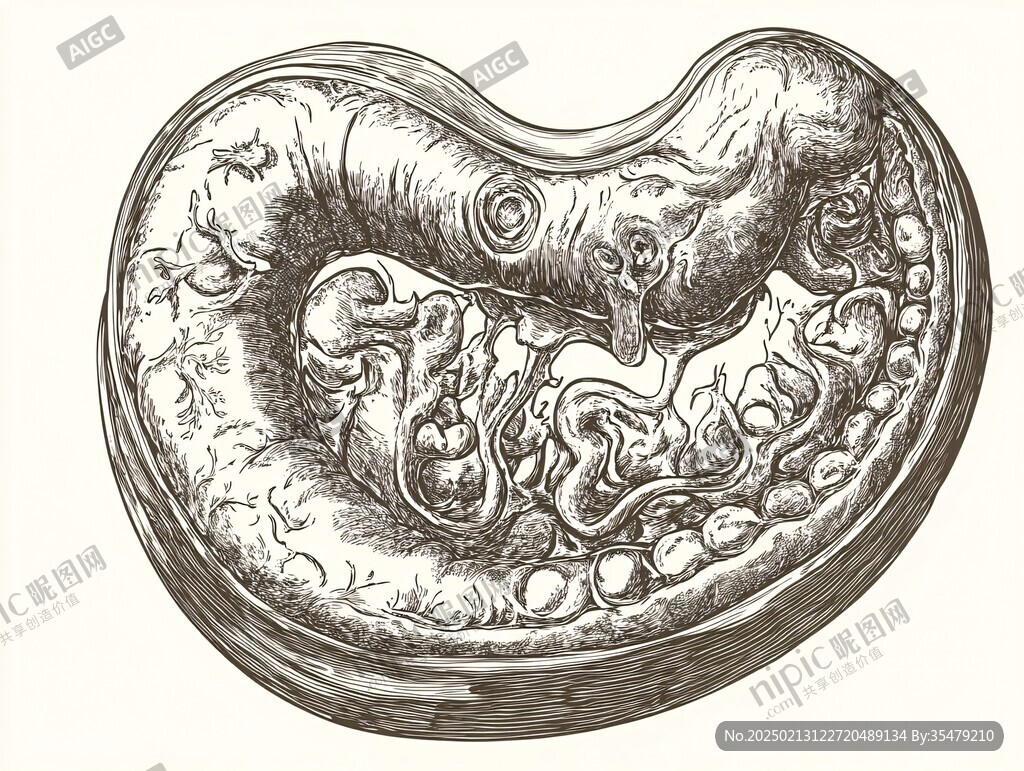 腰果版画风格插画