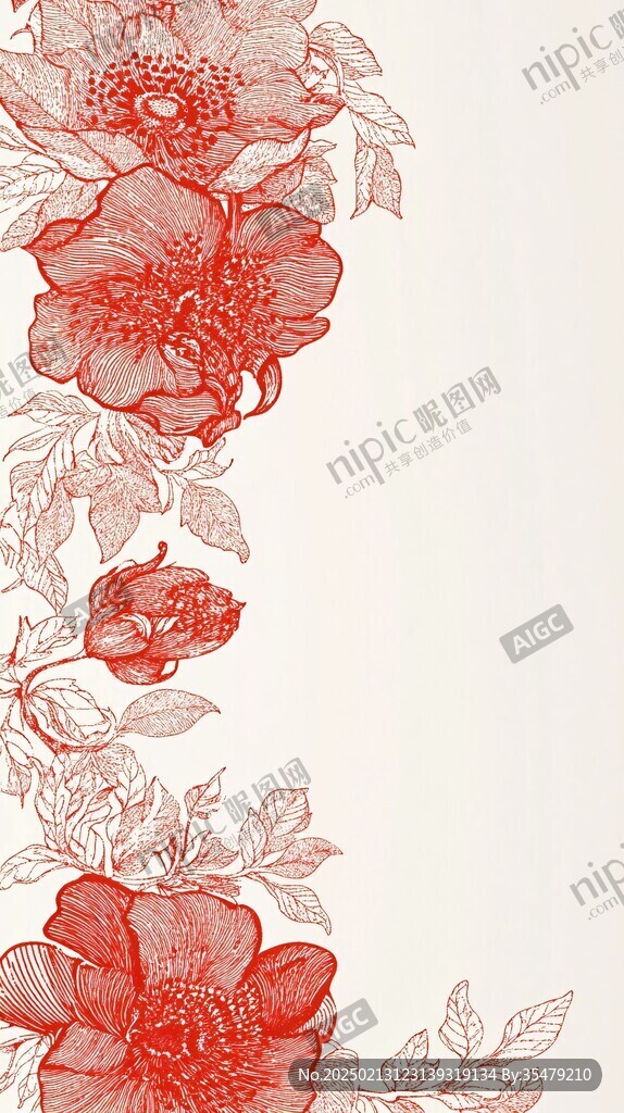 牡丹花线条