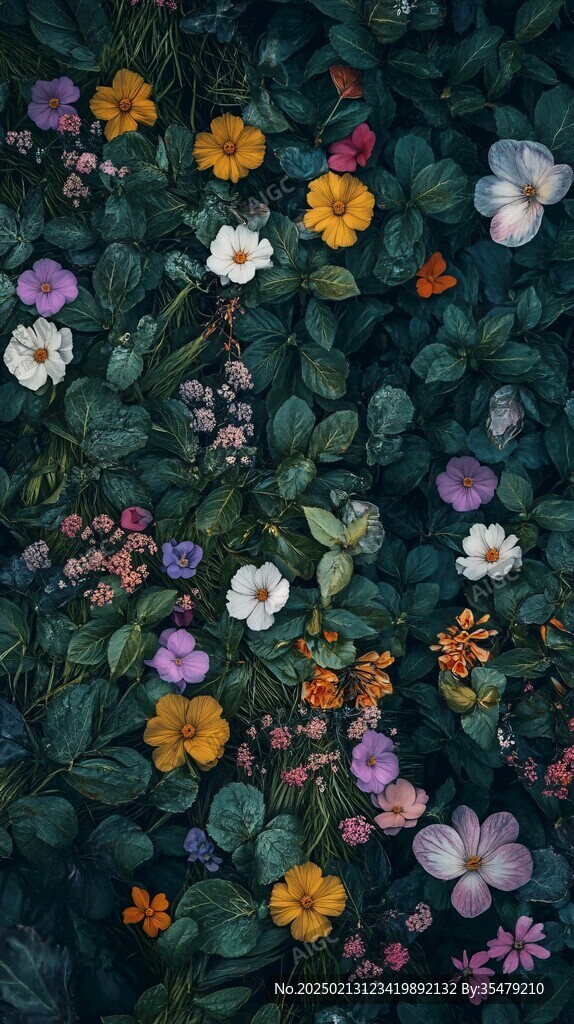 俯拍花丛草丛