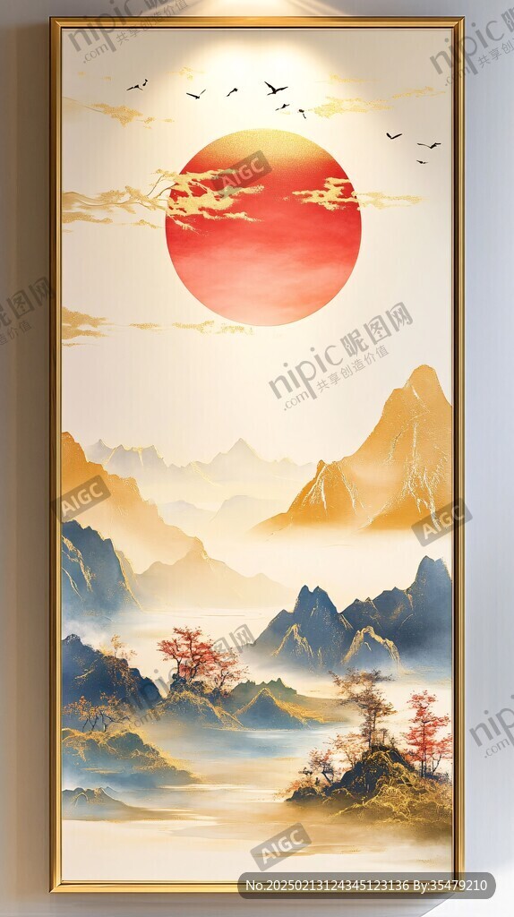 新中式山水插画挂画