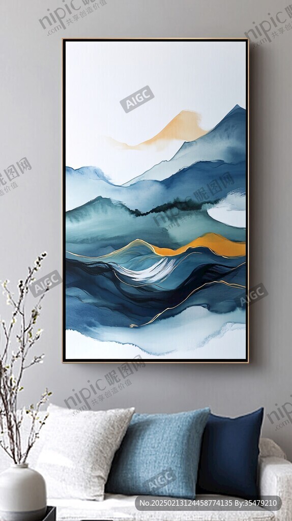 客厅挂画蓝色渐变