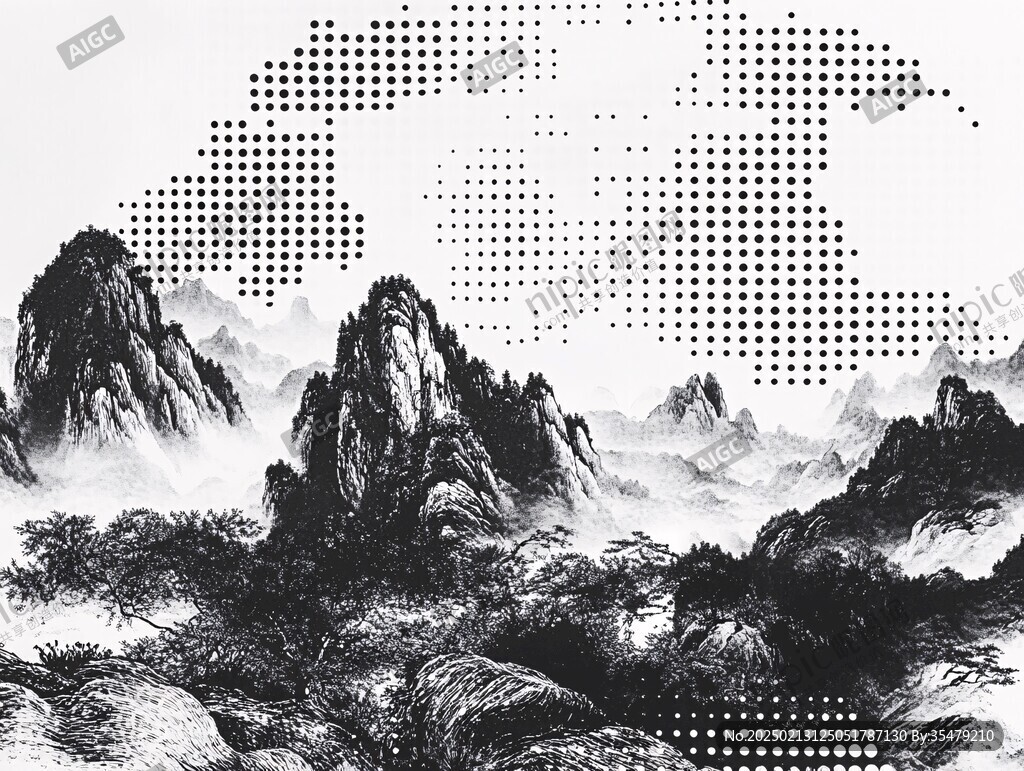 黑白新中式山水