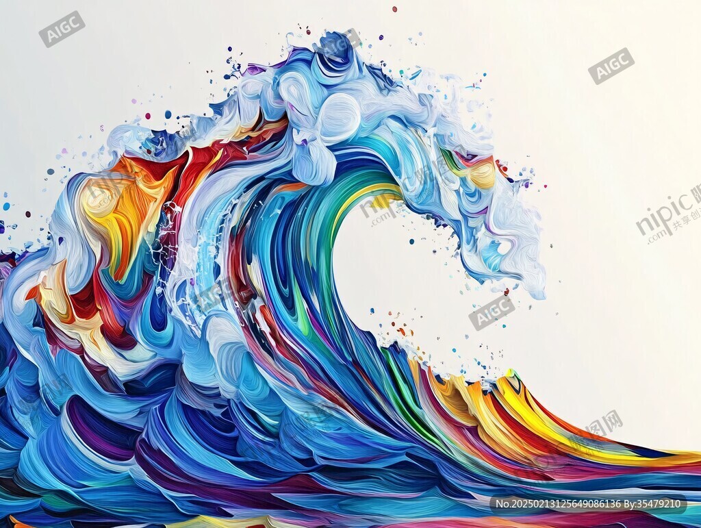 手绘彩色浪花