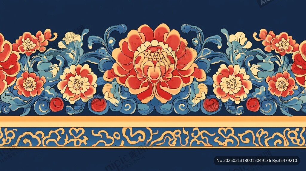 红蓝中式雕花