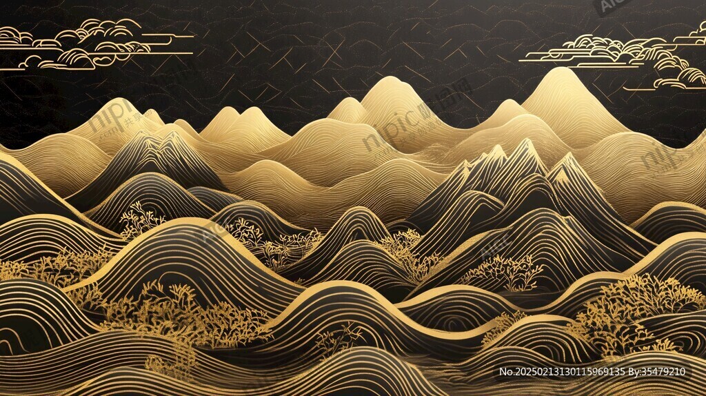 金线线条山水