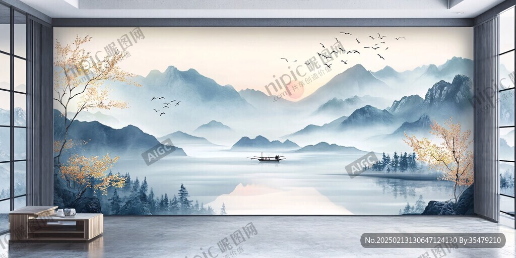 北欧山水电视背景墙
