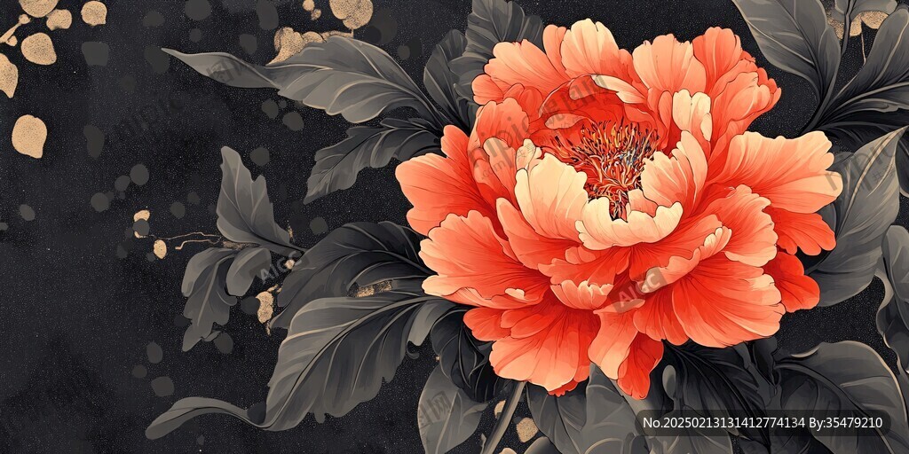手绘质感牡丹花