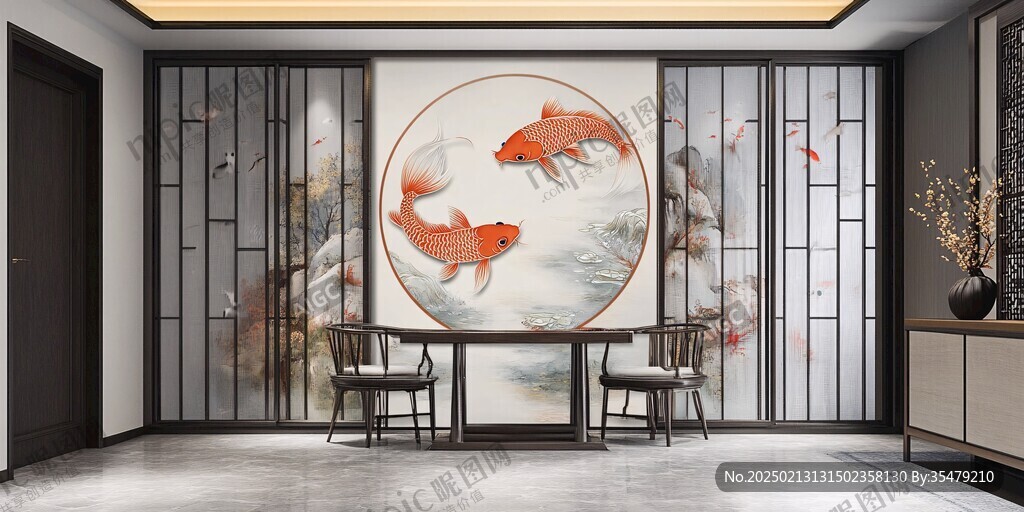 现代屏风鲤鱼图