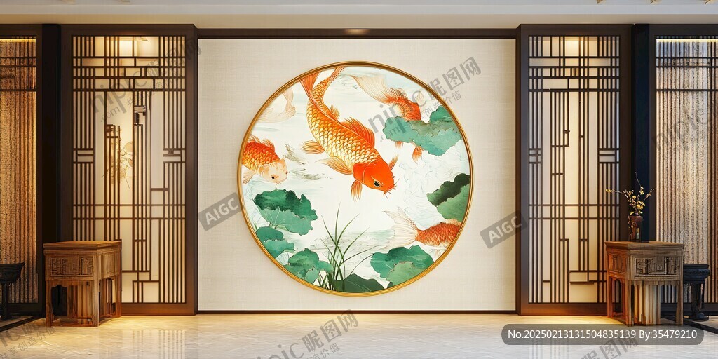 现代屏风鲤鱼图