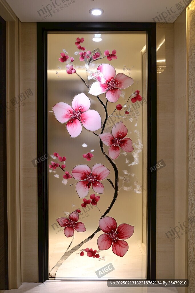 酒店客厅走廊梅花花鸟