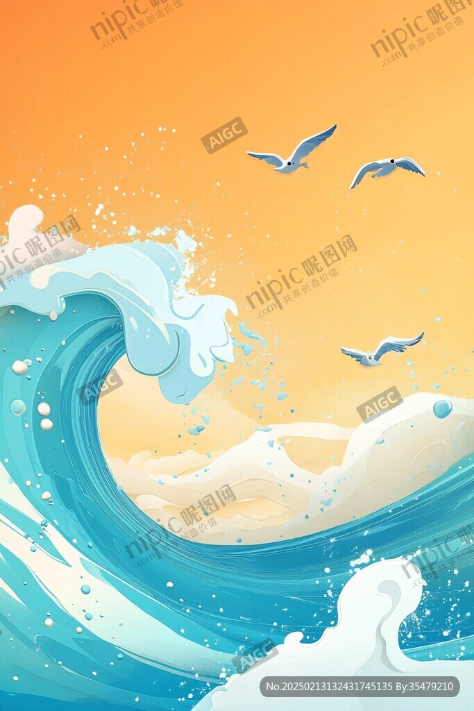 古风海浪包装插画