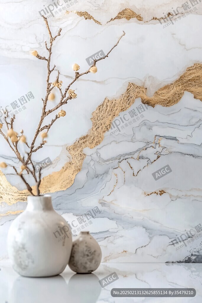 极简金箔石根线条对拼