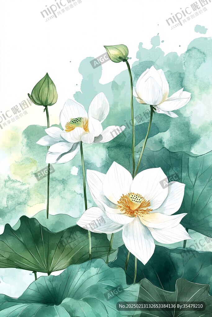 古风荷花插画