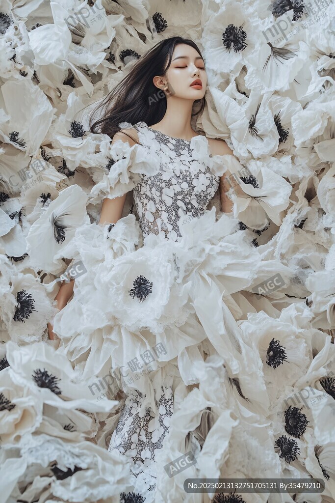 美女长裙花朵