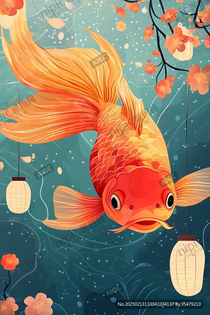 金鱼纸鸢插画