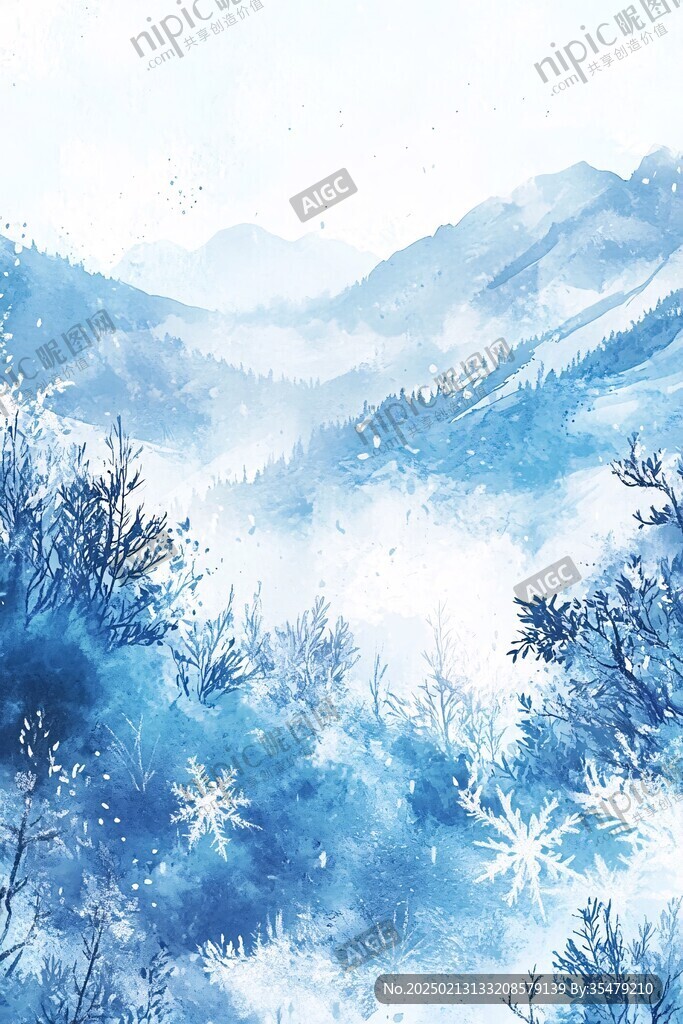 手绘冬季主题朦胧插画