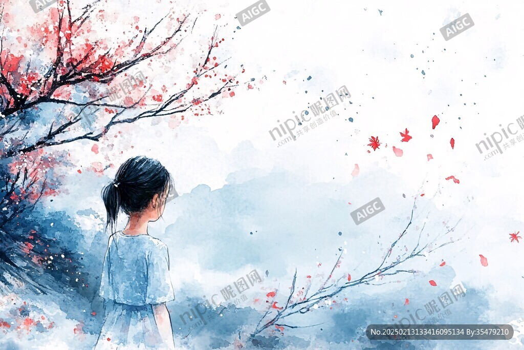 唯美意境少女插画