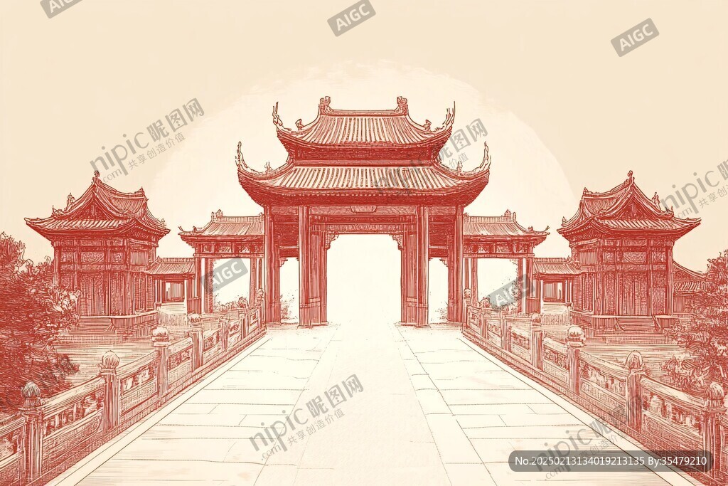 牌坊插画