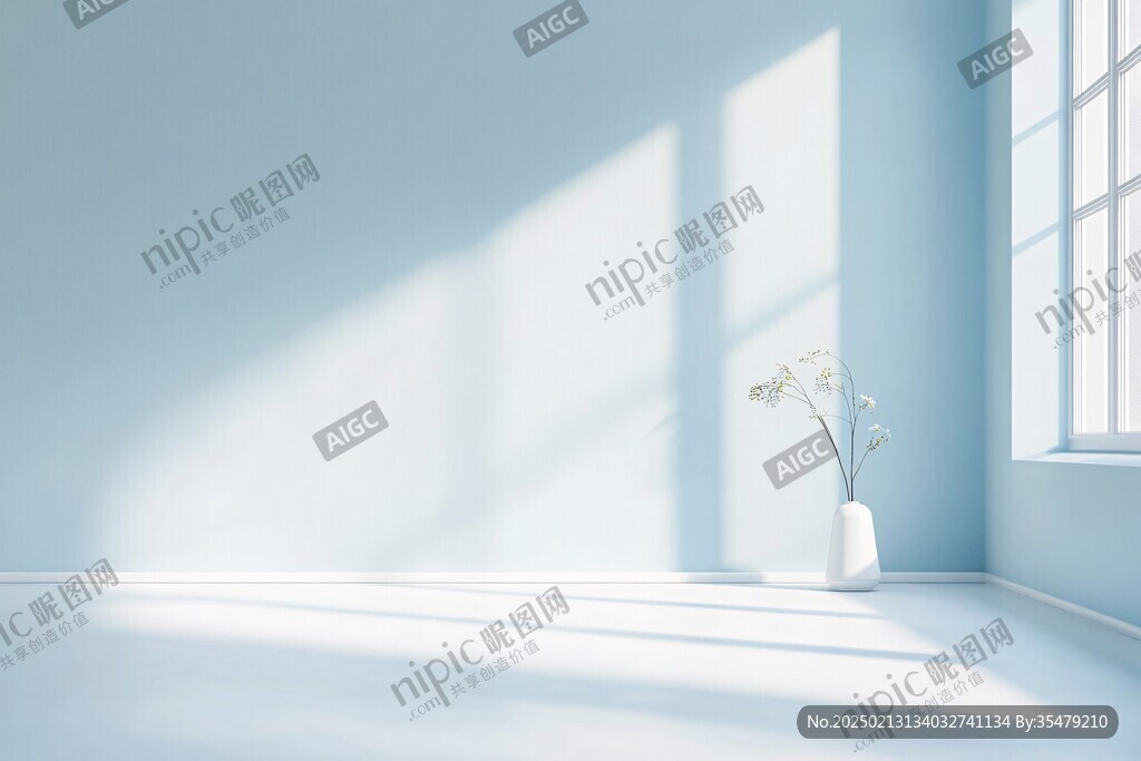 阳光照进蓝色的房间