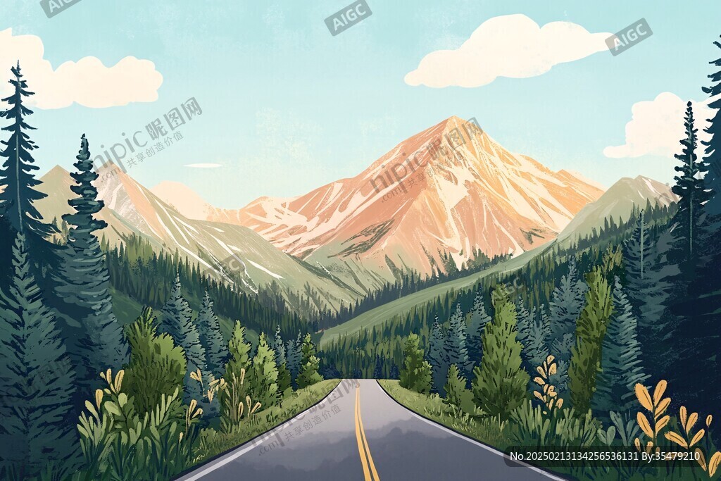 山风景插画包装