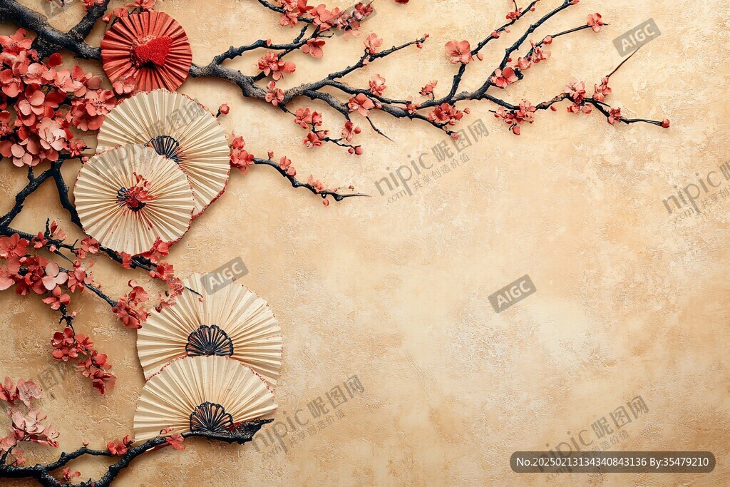 折扇红墙梅花