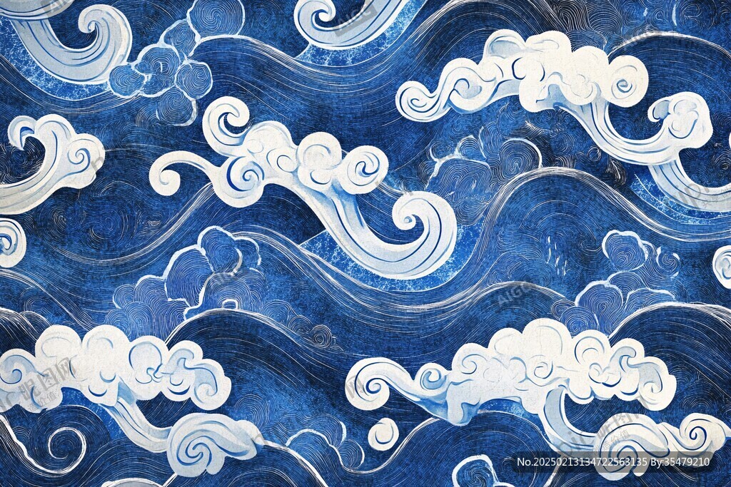 古风线绘云纹墙纸