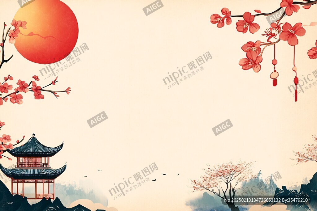 中式梅花阁楼背景