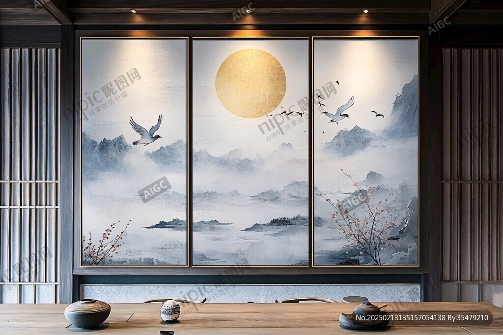居家饭店酒店壁画禅意