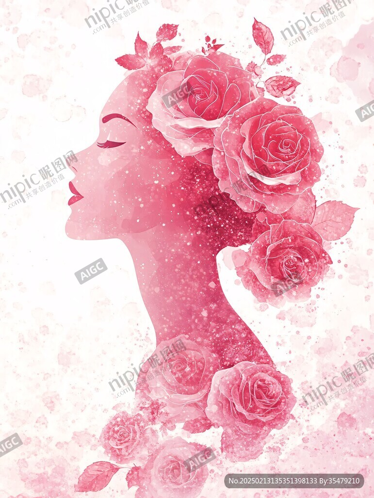 玫瑰花女人素材