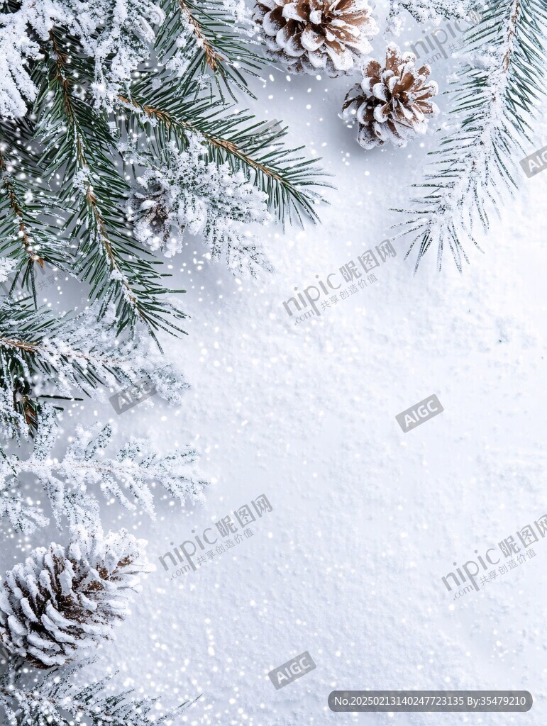 落雪的松树枝