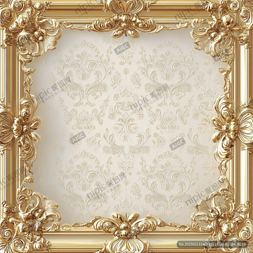 金色浮雕花纹边框