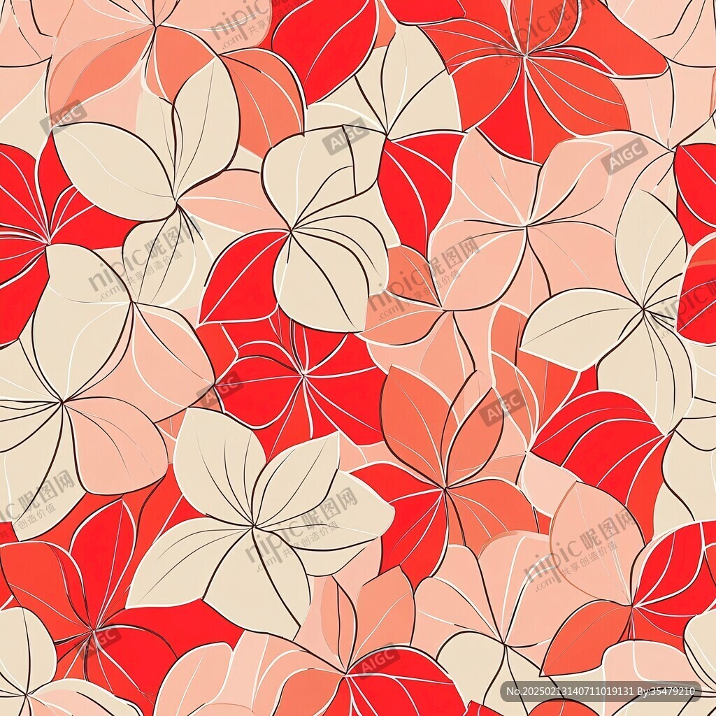 红色连续花纹