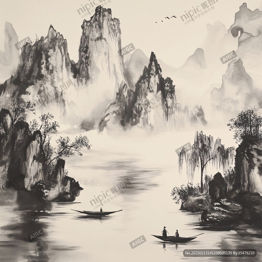 水墨数字画山水画壁纸