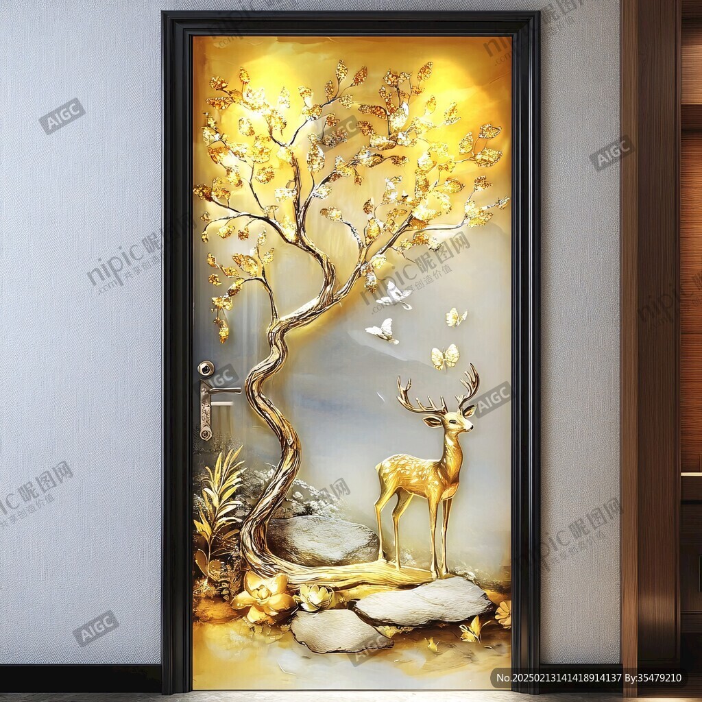 轻奢麋鹿珐琅彩浮雕画