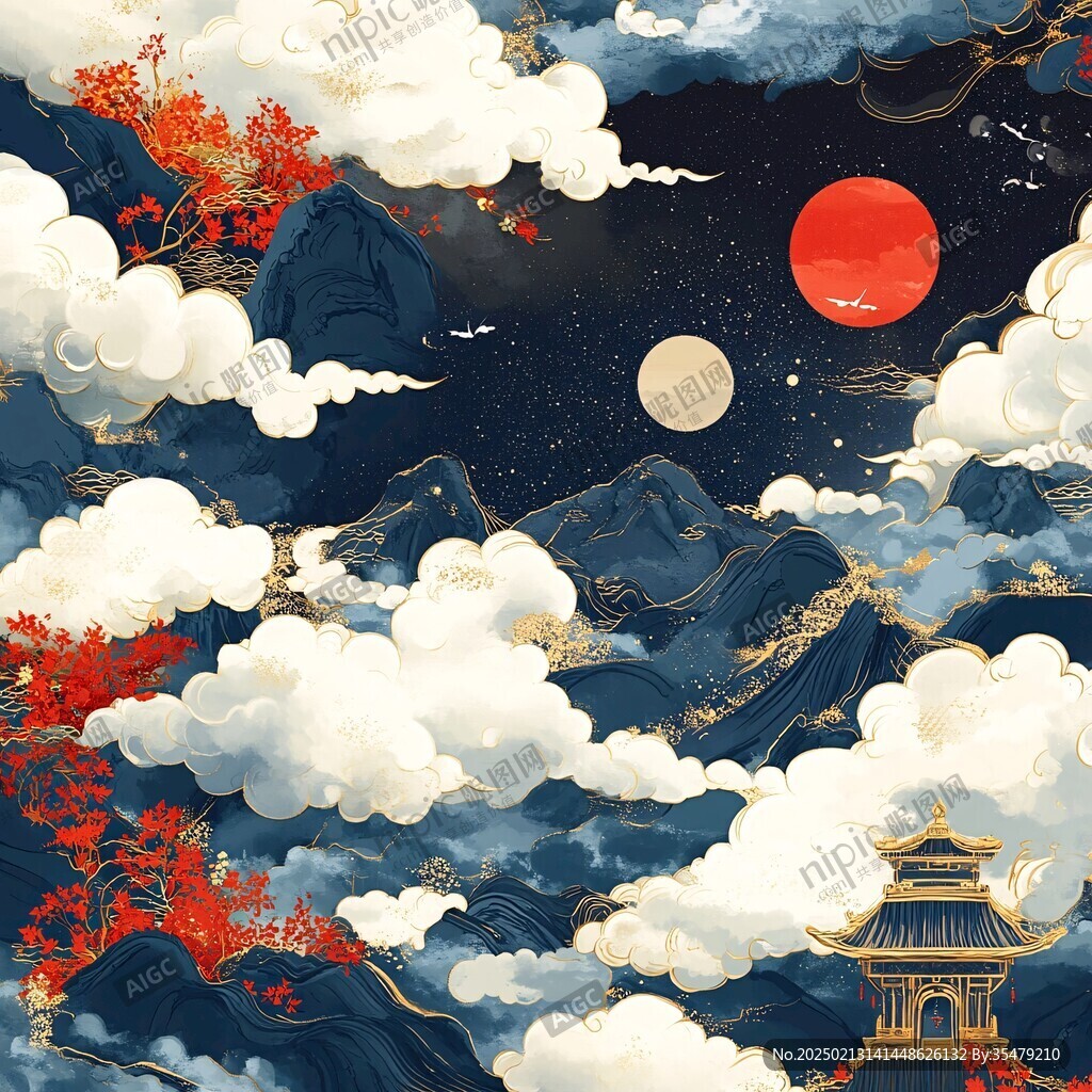 天界晓钟风景插画
