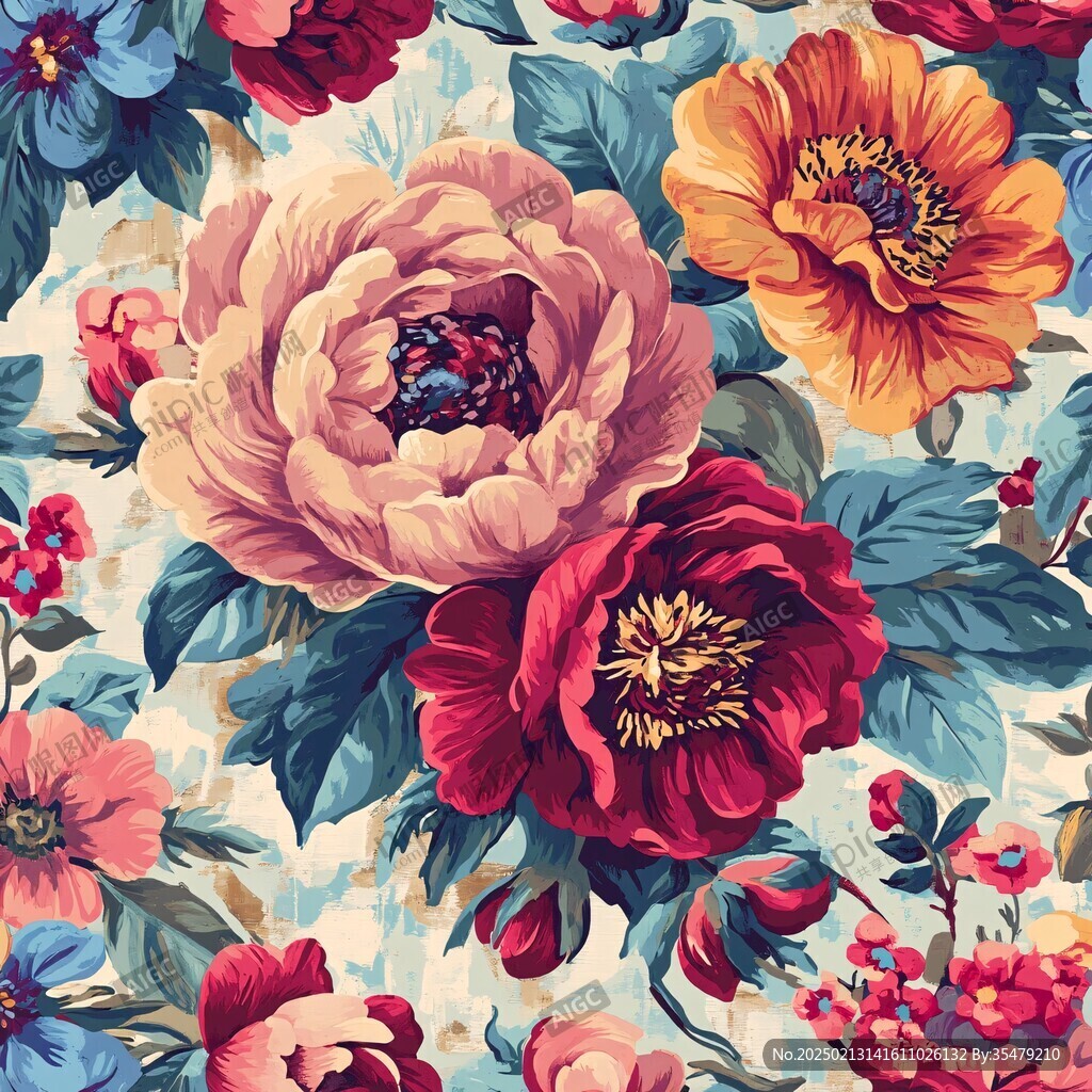 花鸟牡丹花鸟碎花