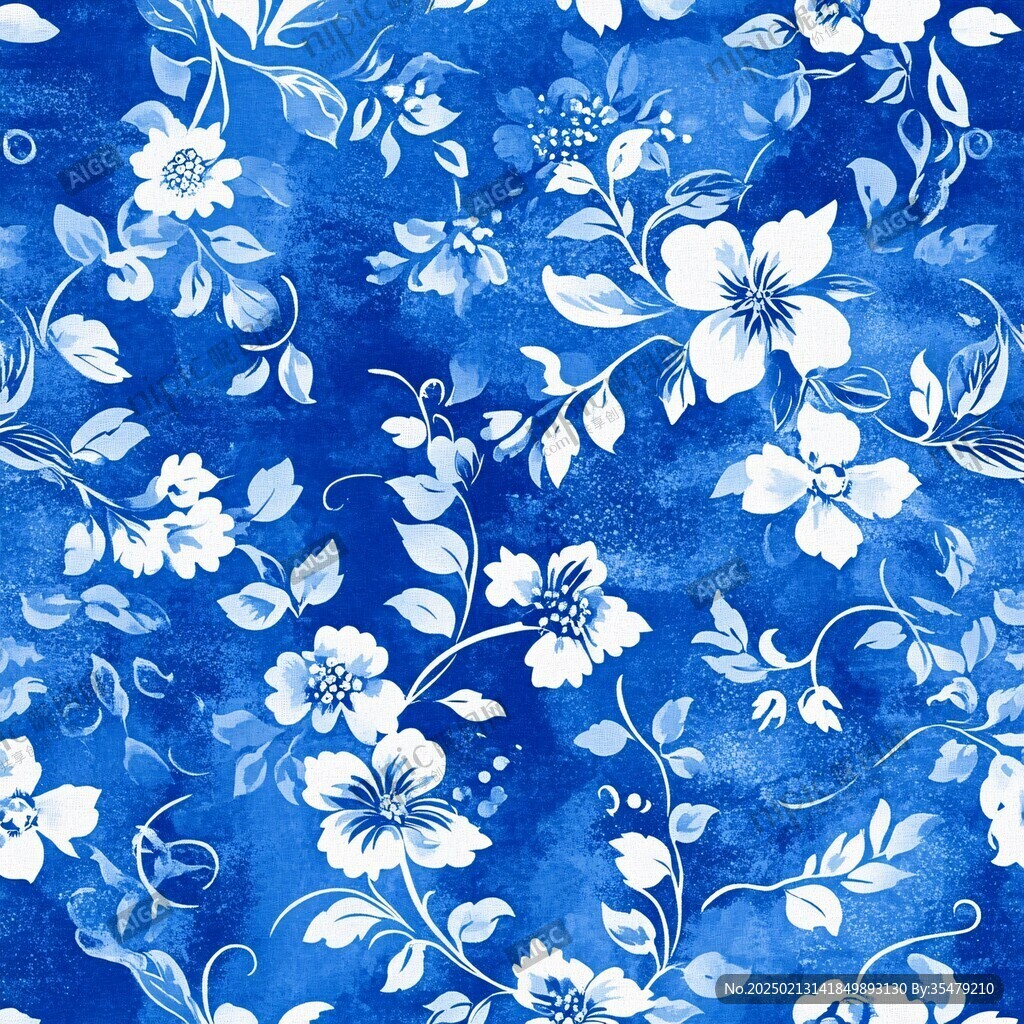 青花瓷花卉家纺花纹
