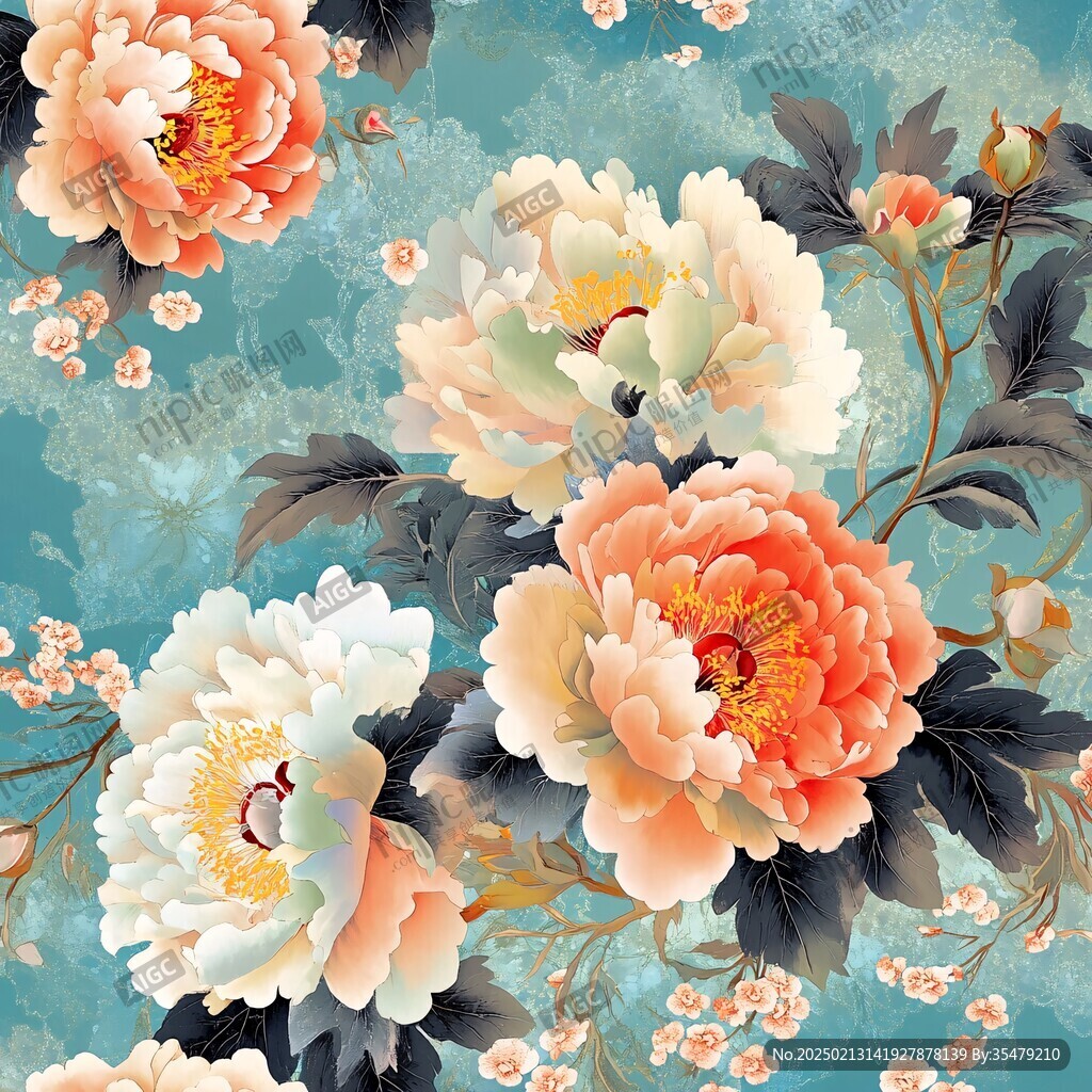 手绘质感牡丹花