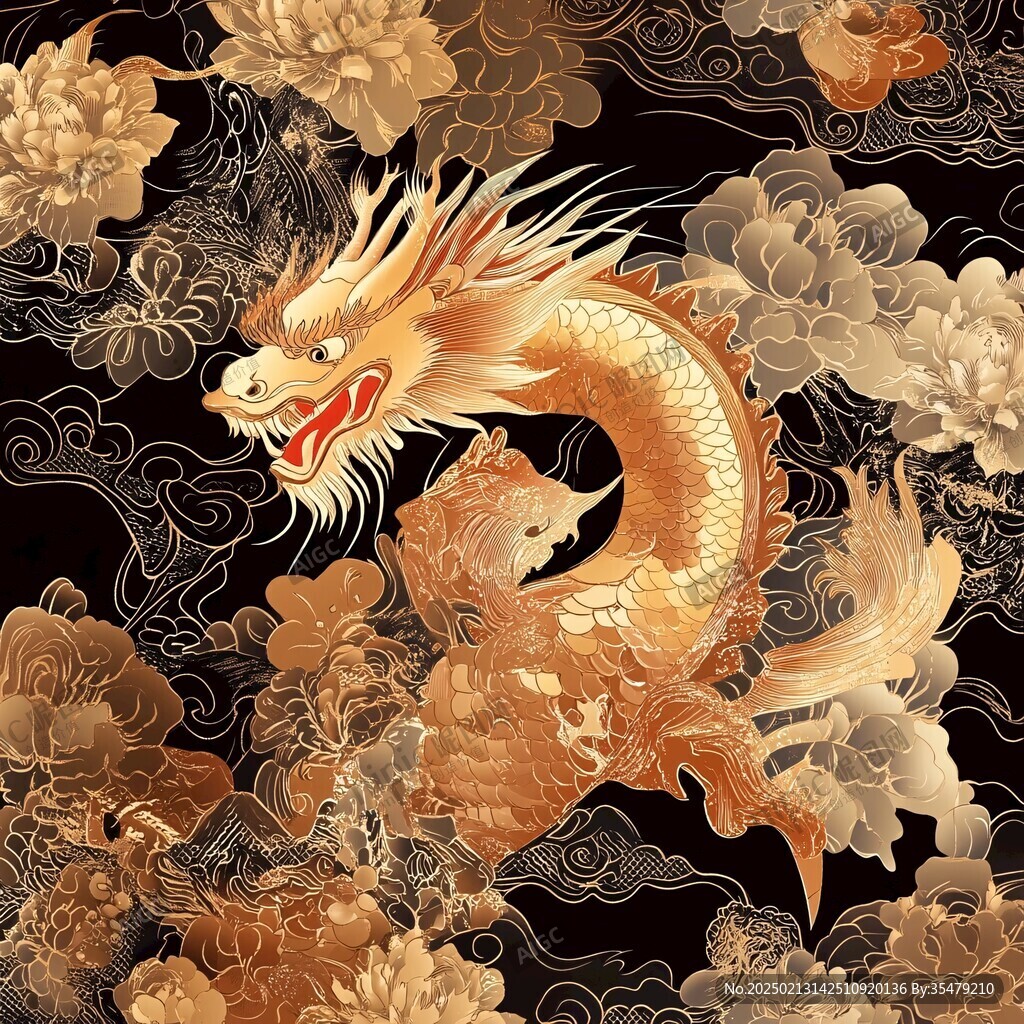 龙年烫金插画